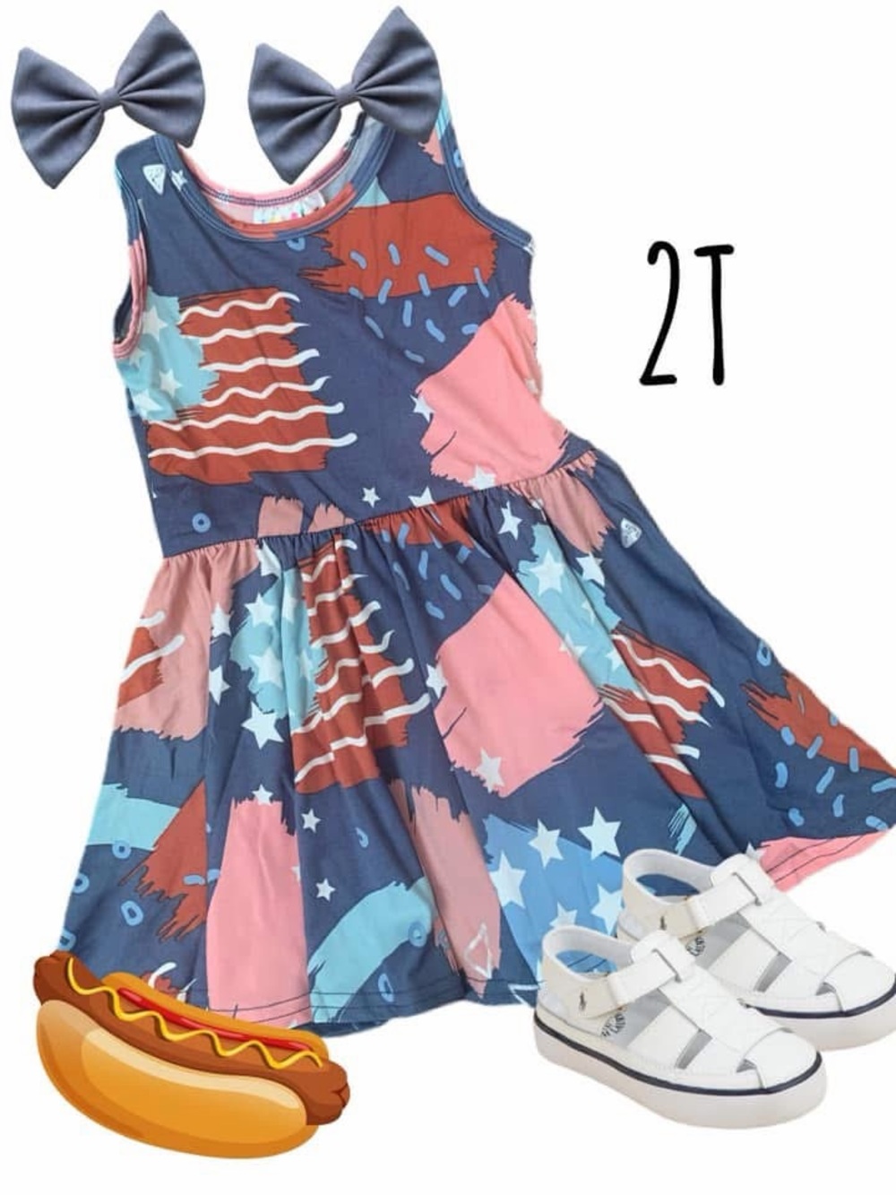 Dot Dot Smile Navy Pink & Light Blue Star Patchwork Twirl Dress